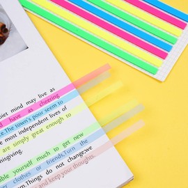 320Pcs Transparent Highlighter Tapes，Removable Sticky Tabs for Annotating Books, Long Strips Page Markers Tabs with Scissor, Neon Clear Index Tabs Sticky Notes Office School Supplies