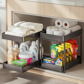 Weykings Metal Under Sink Organizerand Storage,2 Tier Pull-Out Cabinet Drawer Shelf Organizer, Bathroom Kitchen Multi-Purpose Under Sink Organizer and Storage Cabinet (Black, 1 PC)