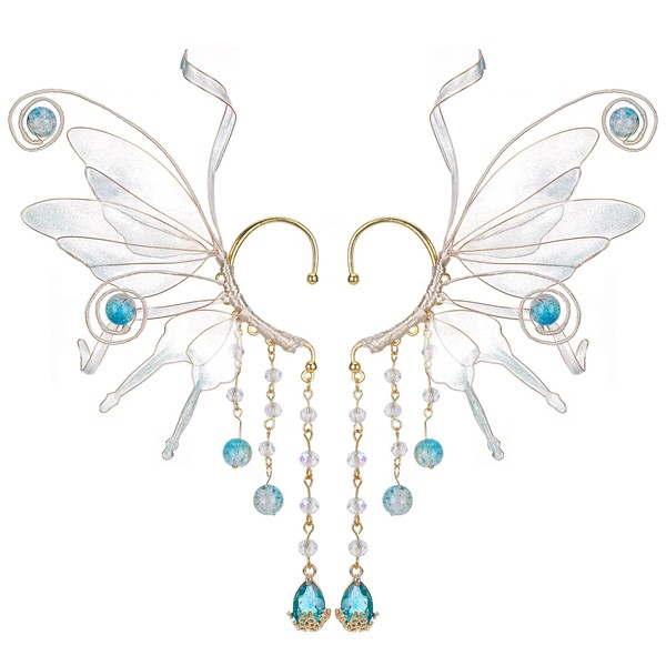 FRESHME Renaissance Fairy Elf Ear Cuffs - Blue Butterfly Wings