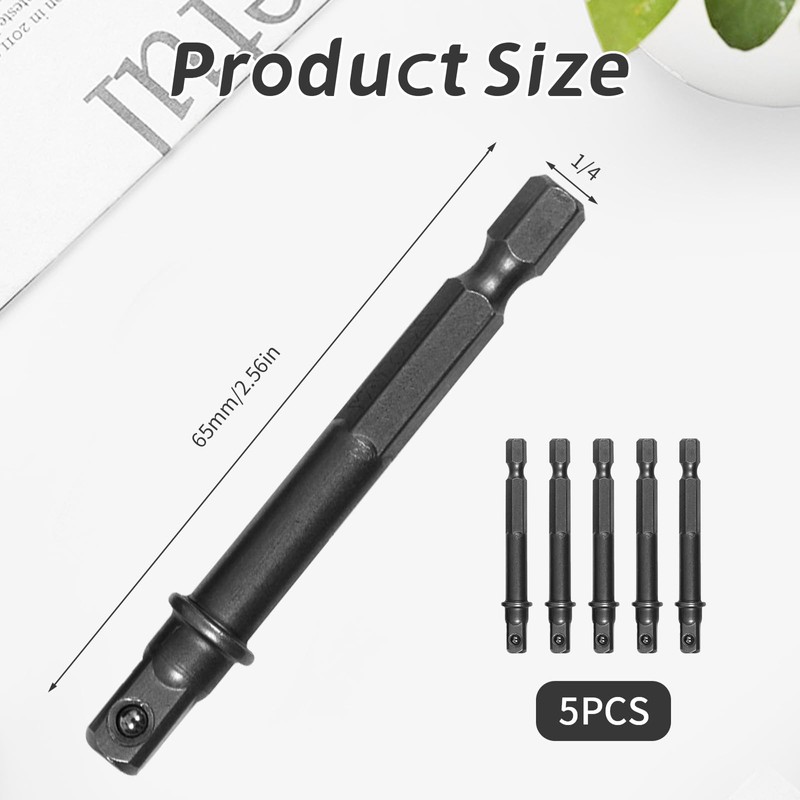 5PCS 1/4 Socket Driver Adapter Set, Black Drive Drill Impact