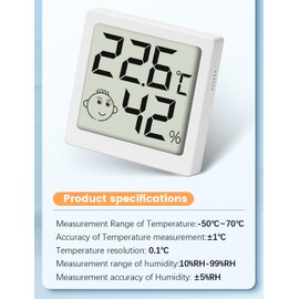 Digital Hygrometer Thermometer Mini, Indoor Room Temperature Monitor and Humidity Meter Temperature Humidity Gauge with Comfort Display for Home Office Car (white-2 packs)