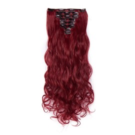 S-noilite Clip-In Hair Extensions, Wavy, 8-Piece Set, 18 Clips, Full Head, Like Real Hair, 60 cm, Chestnut Brown Mix, Dark Red