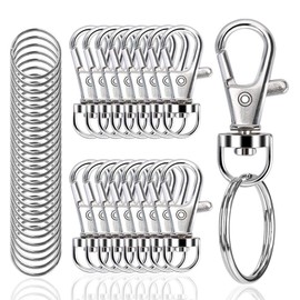 Ganchos para Llavero con Llaveros, Broches De Metal con Mosquetón Giratorios, para llavero con Cordón, Fabricación de Joyas, Manualidades - Plata (50 Ganchos Para Llavero + 50 Anillos De Llavero)