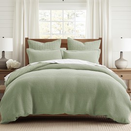 Levtex Home Mills Waffle King Duvet Cover Set (106x94in) with 2 Pillow Shams (36x20in) - Desert Sage - Cotton King Size Duvet Cover Set - Soft, Pre-Washed