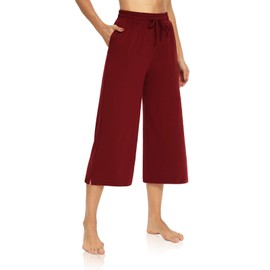 DIBAOLONG - Pantalones capri sueltos para mujer, con cordón en la pierna y cómodos para descansar, con bolsillos, Borgoña, XL