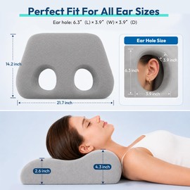 Ear Piercing Pillow with 2 Holes for Side Sleepers – Memory Foam for Earplugs, Noise Cancelling, EarPain & TinnitusRelief – Ergo Neck Support, Removable Cover for Piercings/Earbuds