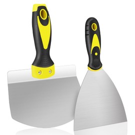 Bucket Scoop - 6.5" Arc-shape Stainless Steel Bucket Scraper and 4" Putty Knife Set - Rustproof Bucket Scoop for Drywall, Plaster - Scraper Hand Tool with Soft-Grip Handle