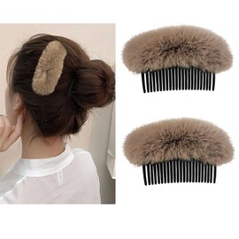 2PCS Hair Bun Invisible False Hair Clip Bump It Up Volume Hair Base Fluffy Tool Volume Princess Styling Increased Hair Pad Fluffy Hairpin with Fluffy Hair for Women Girls (Brown)