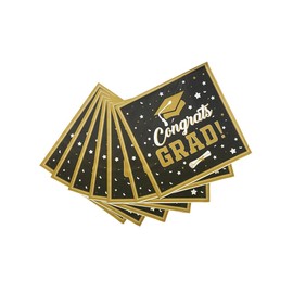 AYAROS 40 Pack Graduation Napkins Bulk 2024 Congrats Grad Cocktail Napkins Disposable Paper Napkin for Class of 2024 Congratulations Graduate Celebration Prom Party Dinner Napkins, 2 Ply (Black Gold)