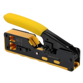 RJ45 Crimp Tool，Modular Data Cable Crimper/Stripper/clamp, Suitable for RJ11/RJ12 Standard, RJ45 Pass Through Connector, Free Wire Stripper Blade 20PCS, Wire Cutter Blade 20PCS (Yellow)