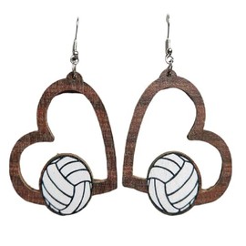 Leopard Pattern Wood MOM Heart Baseball Rugby Waterdrop Dangle Drop Earring MAMA MOM Letter Sport Earrings Statement Mother's Day Jewelry for Women Fans Players Jewelry-Volleyball 2
