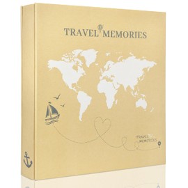 500 Photo Capacity Travel Photo Album 4x6 with 5 Pockets per Page, World Map Kraft Cover Memory Book for Family Vacation, Road Trip and Adventure Keepsake by Kuword