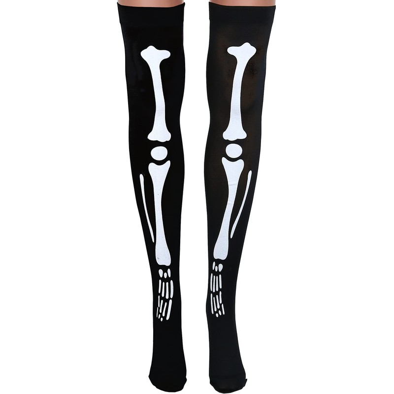 Skeleteen Skeleton Thigh High Socks - Goth Costume Bone Over