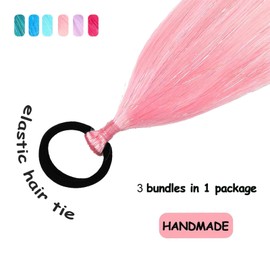 Newshair Colorful Ponytail Extension with Hair Tie, 24 inch Ombre Braid Ponytail Blend Hair Tinsel for Holiday Party Rainbow Festival (50g 3 Packs #Pink/Purple/Blue)
