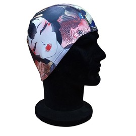 CHEX Oriental Graphic Design Print Elasticated Spandex Cap Anti Tear One Size Non Waterproof Pull On Swimming Hat Swim Cap Ages 3+ Years (Original Lady)