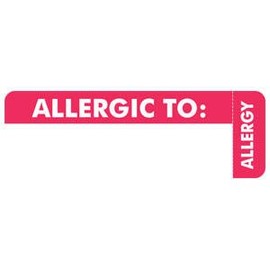 3"W x 1"H Red Allergy Labels"Allergic to: /Allergy(Wrap Around)" (250/Roll) - TBBS-MAP6430