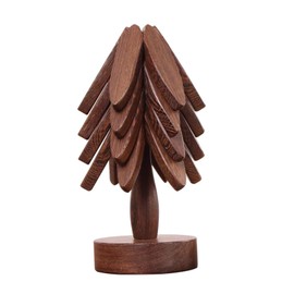 Wooden Placemats - Tree Washer Set, Wooden Pinwheel Coaster Set with Stand for Easy Storage - for Fondue pots, Pans, Bowls, teapots, Warming Trays - Versatile Decorations (B Walnut 4 pcs)