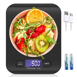 Báscula Digital de Cocina USB Recargable, Báscula de Cocina de Acero inoxidable de 10kg/22lb con pantalla LCD, Función de tara para cocinar en la cocina (Negro)