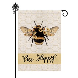JIMOWANG Spring Bee Happy Flower Burlap Garden Flag Double Sided Outdoor Decorative Yard Flag 12"x18" Porch Patio Banner Flags