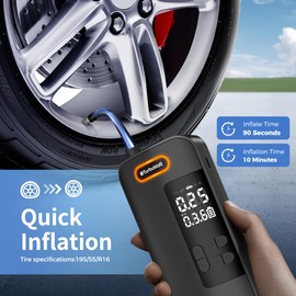 TurboVolt Pocket Air Car Tire Inflator Portable Air Compressor, 150PSI Rechargeable 4000mAh Tire Inflator, Lightweight with LED Pressure Gauge, Idea for Cars, Motorcycles, and Sports Balls