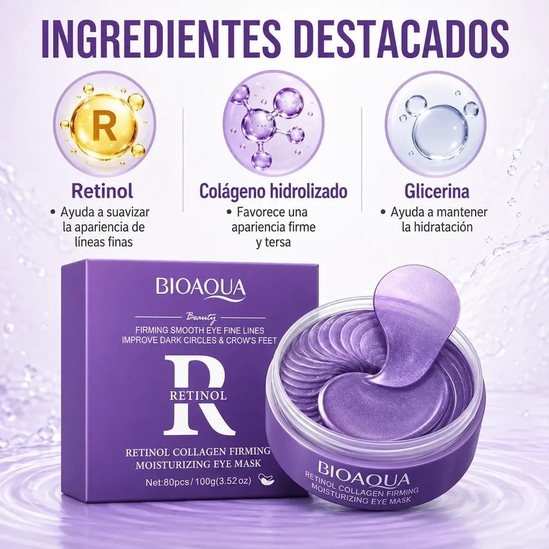 Bioaqua 80 Parches Ojos Retinol Colágeno Ojeras Bolsas