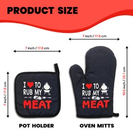 GOSJINNK Funny BBQ Kitchen Mitts and Pot Holders（Set of 2） I Love to Rub My Meat Heat Resistant Mitts Funny Silicone Non-Slip Oven Mitts Kitchen Gift for Chef Grilling Master BBQ Lover Friend Family