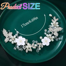 GORAIS Bride Wedding Hair Vine Silver Flower Bridal Hair Accessories Pearl Headpiece Rhinestone Hair Pieces for Women and Girls