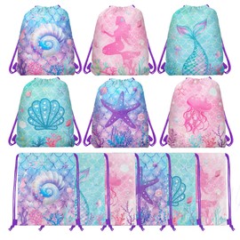 12 Pcs Mermaid Drawstring Bag Ocean Theme Backpack Organizer Great for Travel, Fitness and Daily Use, 3 Design