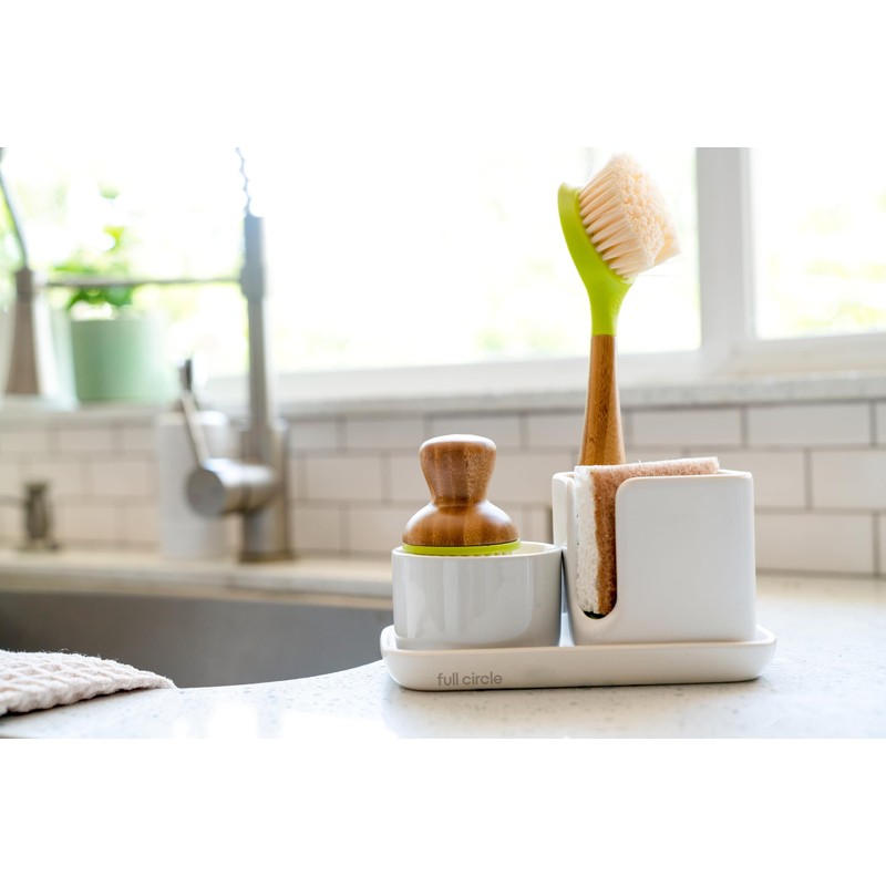 Full Circle Stash, Ceramic Kitchen Sink Caddy, Stylish Modular Sponge