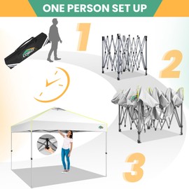 COBIZI 10x10 Pop Up Canopy Tent, One Push Setup Glow Outdoor Tent with 4 Sidewalls, 3 Adjustable Height, Air Vent,Waterproof UPF50+, Bag, Sandbag, Stake, Rope for Wedding, Commercial, Party, White