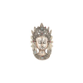 Gangesindia Buddhist Art Tara Buddha Head Home Decor Wall Hanging Mask Metal Statue in Silver Color