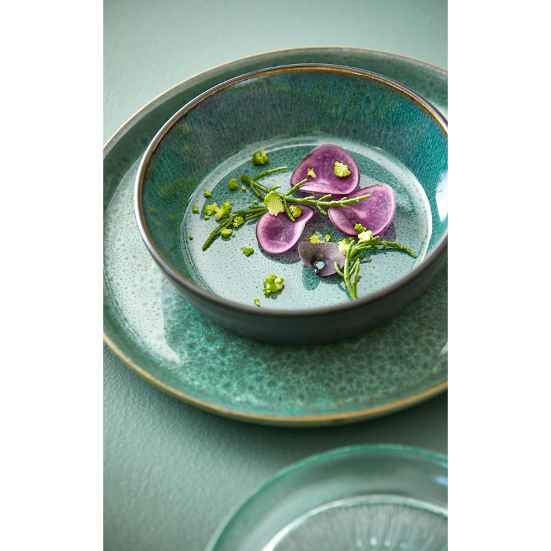 BITZ Stoneware Soup Bowl, 18 cm Diameter, Black/Green