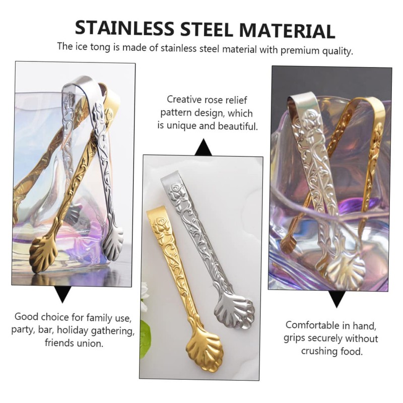 Alipis 2pcs Mini Stainless Steel Ice Cube Tongs Serving Tongs