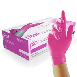UNIGLOVES Magenta Pearl Nitrile Examination Gloves - Multipurpose, Powder Free and Latex Free Disposable Gloves - Box of 100 Gloves, Magenta, Large (GP8504)