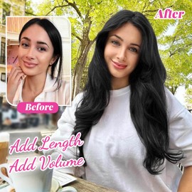 Ms Taj Hair Extensions Clip in 4pcs Natural Black Hair Extension Clip in Synthetic Long Straight Thick Full Head Wavy Hair Pieces for Women