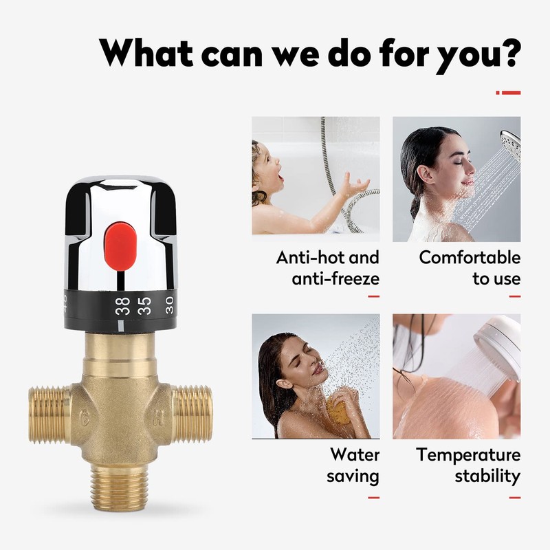 G1 / 2“（DN15） Thermostatic Mixing Valve,Hot Cold Water Brass Adjustable