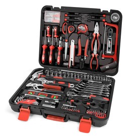 Prostormer 259-Piece Tool Kit, General Household Hand Tool Set with Plastic Storage Toolbox, Portable Complete Repair Tool Box for Home and Car (Red)