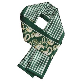 GIMIRO Satin Silk Scarf Double Layers 150 x 16 cm Tie Flowers Waist Belt for Blazer, Coat, Dress, 16# Green Houndstooth Floral Unisex