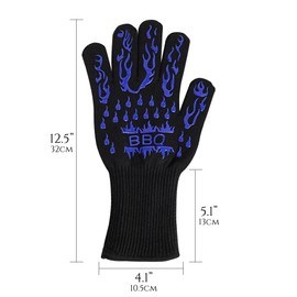 JANKOW Fire Gloves for Grilling, Silicone Oven Gloves Long Great Chose for BBQ, Cooking, Frying,Baking (Blue/Flames)