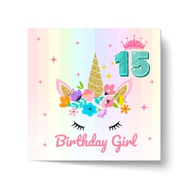 Papa Prints Sister Birthday Card (145 x 150 mm) Happy Birthday Card with Envelope 15th Unicorn Birthday Card Daughter Birthday Card