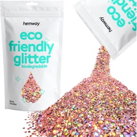 Hemway Eco Friendly Biodegradable Glitter 100g / 100ml Bio Cosmetic Safe Sparkle Vegan For Face, Eyeshadow, Body, Hair, Nail And Festival Makeup, Craft - 1/24'' 0.04'' 1mm - Rose gold holographic