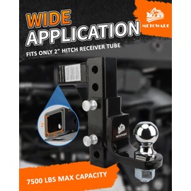 METOWARE Adjustable Trailer Hitch Ball Mount, 2" Towing Ball 7500 LBS, Fits 2-Inch Receiver, 6-Position Heavy Duty Tow Hitch with Pins and Trailer Hitch Lock