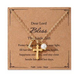 Initial Necklaces for Women,First Communion Gifts Cross Necklace Baptism Gifts for Goddaughter, Christian Confirmation Gift for Teen, Catholic Religious Easter Gift Cross Faith Necklace-L