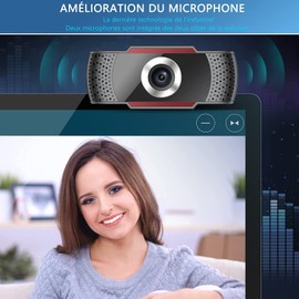 Webcam mit Mikrofon, Full HD 1080P Webcam mit Manuellem Fokus und Automatischer Lichtkorrektur, 105° Großes Sichtfeld USB Webcam für Videoanrufe/Konferenz/Studieren, Kompatibel mit Windows/Mac/Android