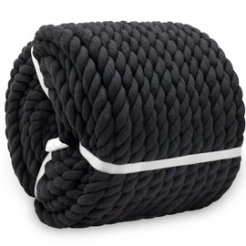 BONSINY Natural Twisted Cotton Rope 3/4 Inch x 100 Feet - Thick Black Rope for Swing Hanging