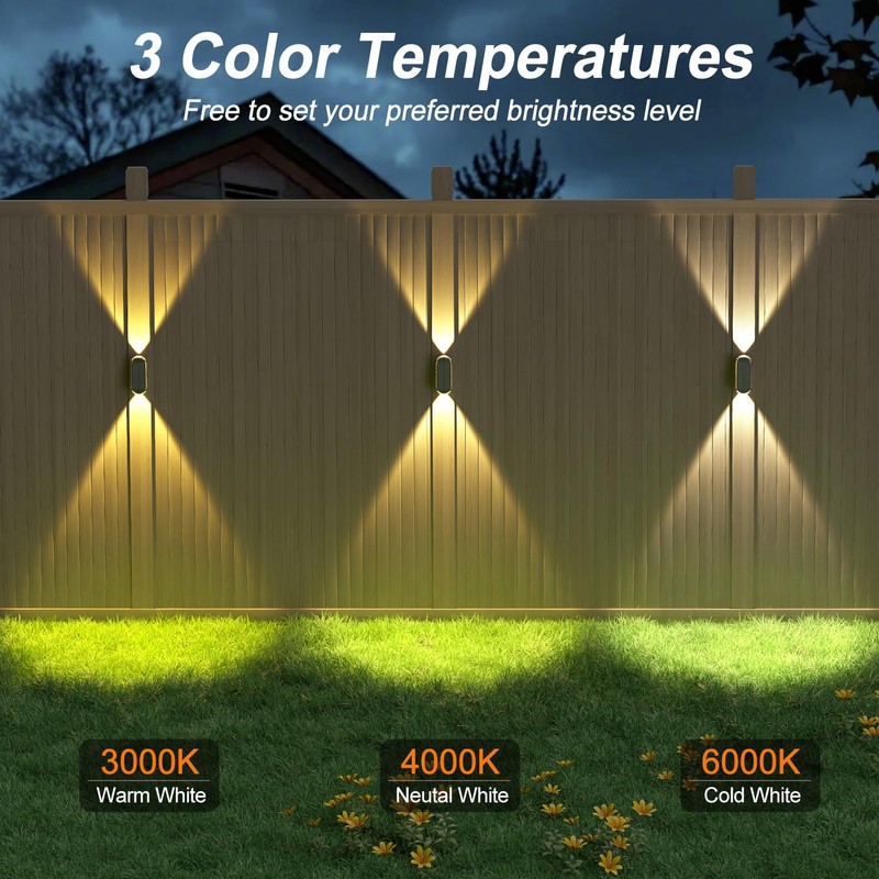 Ellasay 8 Pack Fence Lights Solar Powered, Up and Down