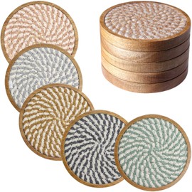 Eykao 5 Pack Absorbent Coasters for Drinks, 4.3 Inches Cork for Coffee Tables, Wooden Drink Protection, Cute for Kitchen, Farmhouse, and Office (Colorful Series)