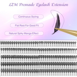 LZM Wimpern Extension Premade Fan, Stachelanime Fertige Wimpernfächer 0.05 Stärke D Curl 11-15mm Manga Wimpern Wimpernverlängerung (01)