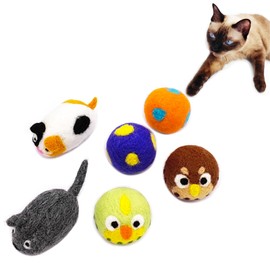 Cat Toy Wool Balls Mice Variety Pack 6pcs Handmade for Indoor Kittens Entertainment Chase Hunting Exercise Without Catnip (MulticolorB6pcs)