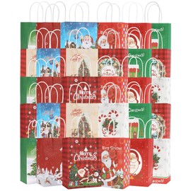 30 Pack Christmas Gift Bags - Reusable Small Christmas Gift Bags with Handles,10 Styles Xmas Wrapping Paper Bags Bulk for Presents & Holiday Party
